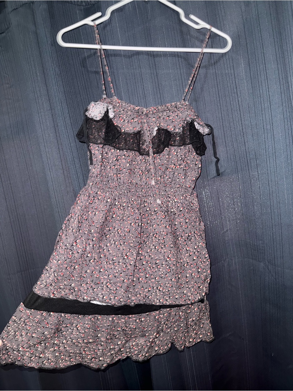 Gray Floral Ruffle Mini Dress Size 3